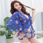 kimono sexy transparent bleu