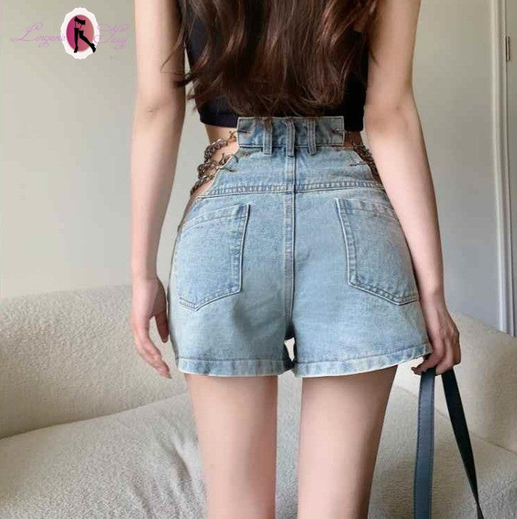 short sexy jean chaine bleu