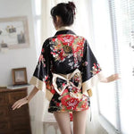 Kimono Sexy Noir Floral Rouge - Vignette | LingerieSexy Shop