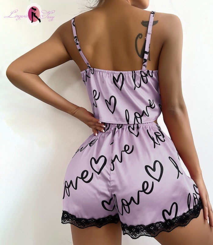 pyjama sexy love et heart violet