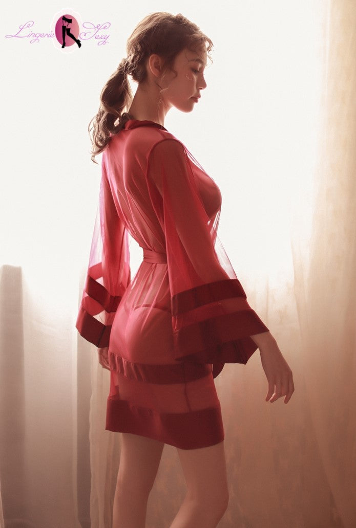 robe de nuit sexy transparente rouge