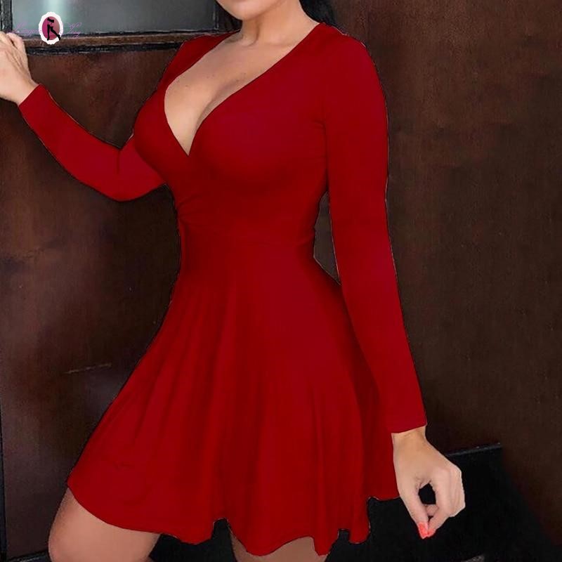 robe sexy courte manche longue rouge