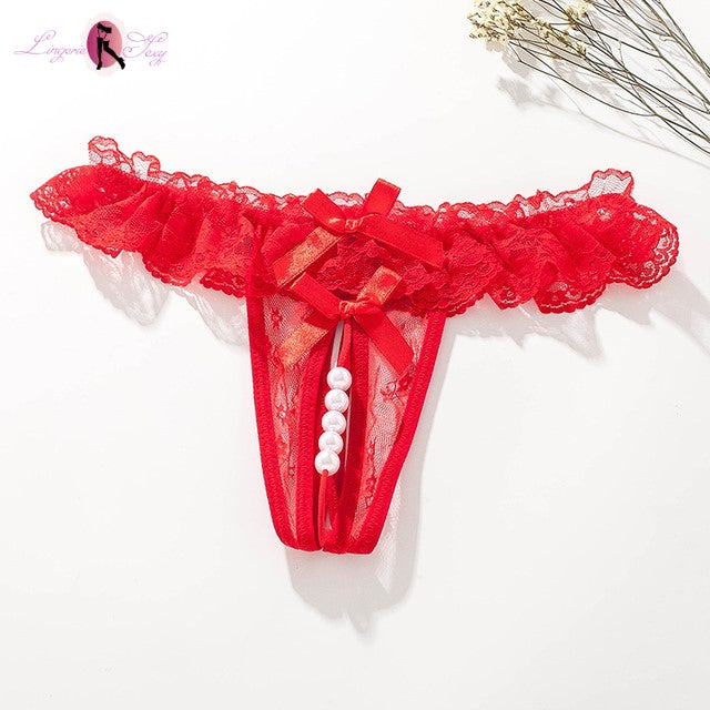 string sexy tentation perlé rouge
